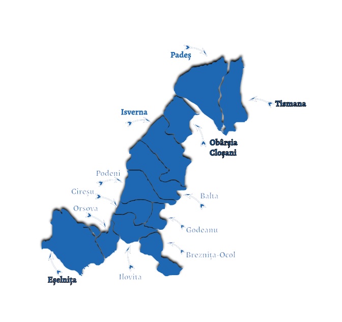 Harta localitatilor componente ale ASOCIATIEI GAL “Platoul Mehedinti”